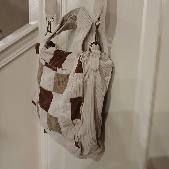 Y2K Style Neutral colors patchwork corduroy crossbody bag grunge boho - Picture 8 of 8